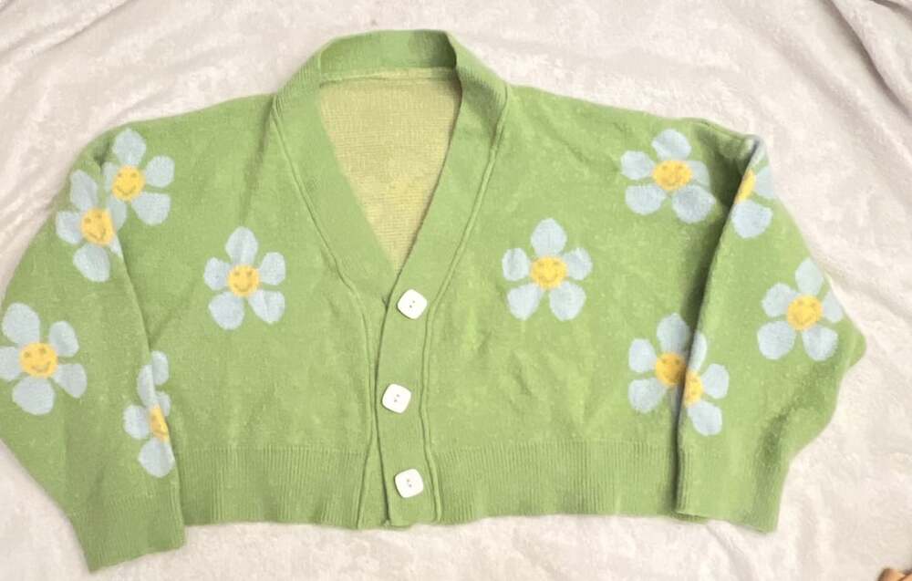 Unbranded Daisy Cardigan Green Floral Knit Sweater
